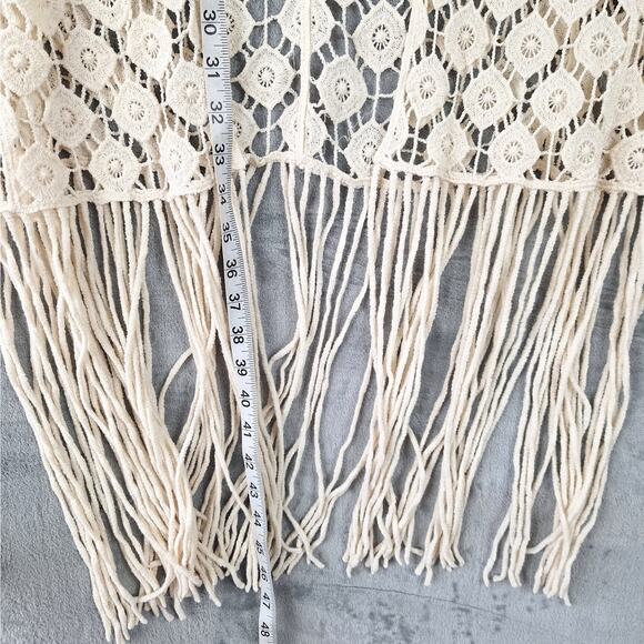 Womens Kimono Medium Crochet Fringe Boho Cottagecore Hippie Country Western - Picture 5 of 7
